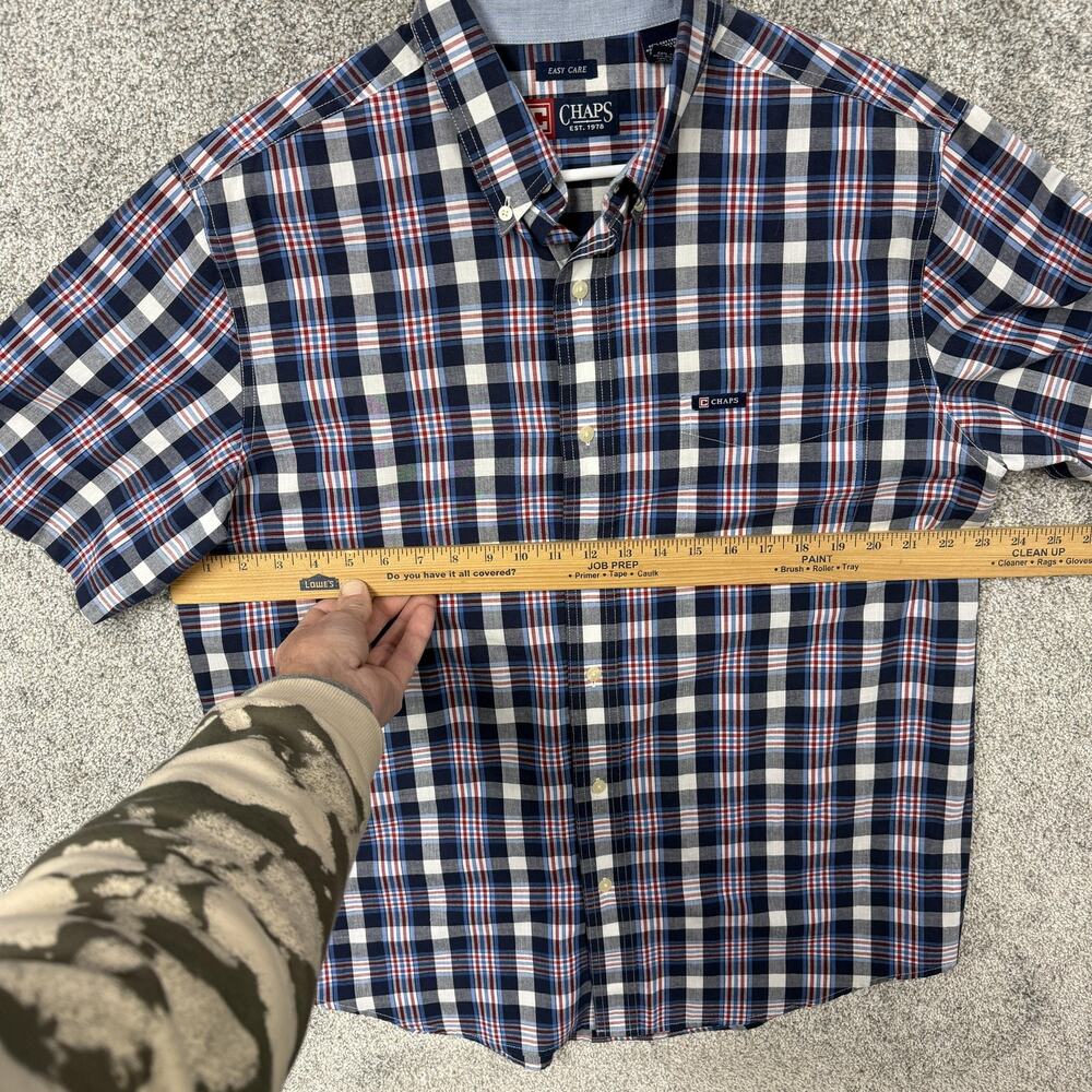 Chaps Shirt Mens Large Blue Red Plaid Short Sleeve Preppy Eclectic Grandpacore - Picture 3 of 14